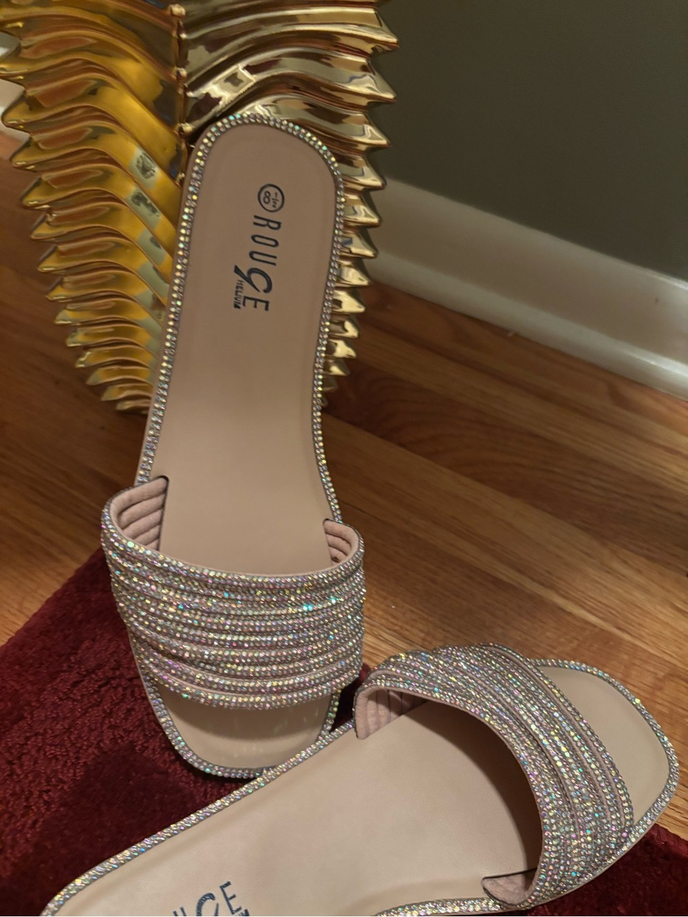 Rouge Helium Sparkling Pink Crystal Slide Mules